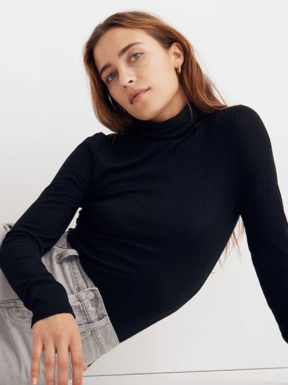 Madewell Black Ribbed Turtleneck Top